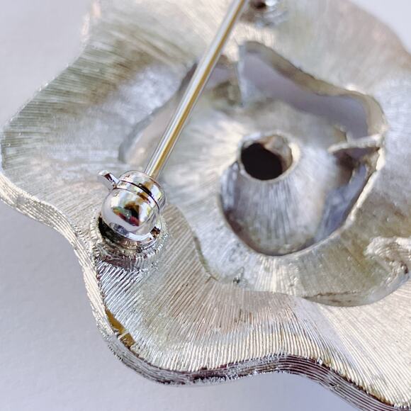 Vintage Abstract Trifari Brooch MCM Signed Silvertone Layered Modernist Flower - Picture 8 of 10